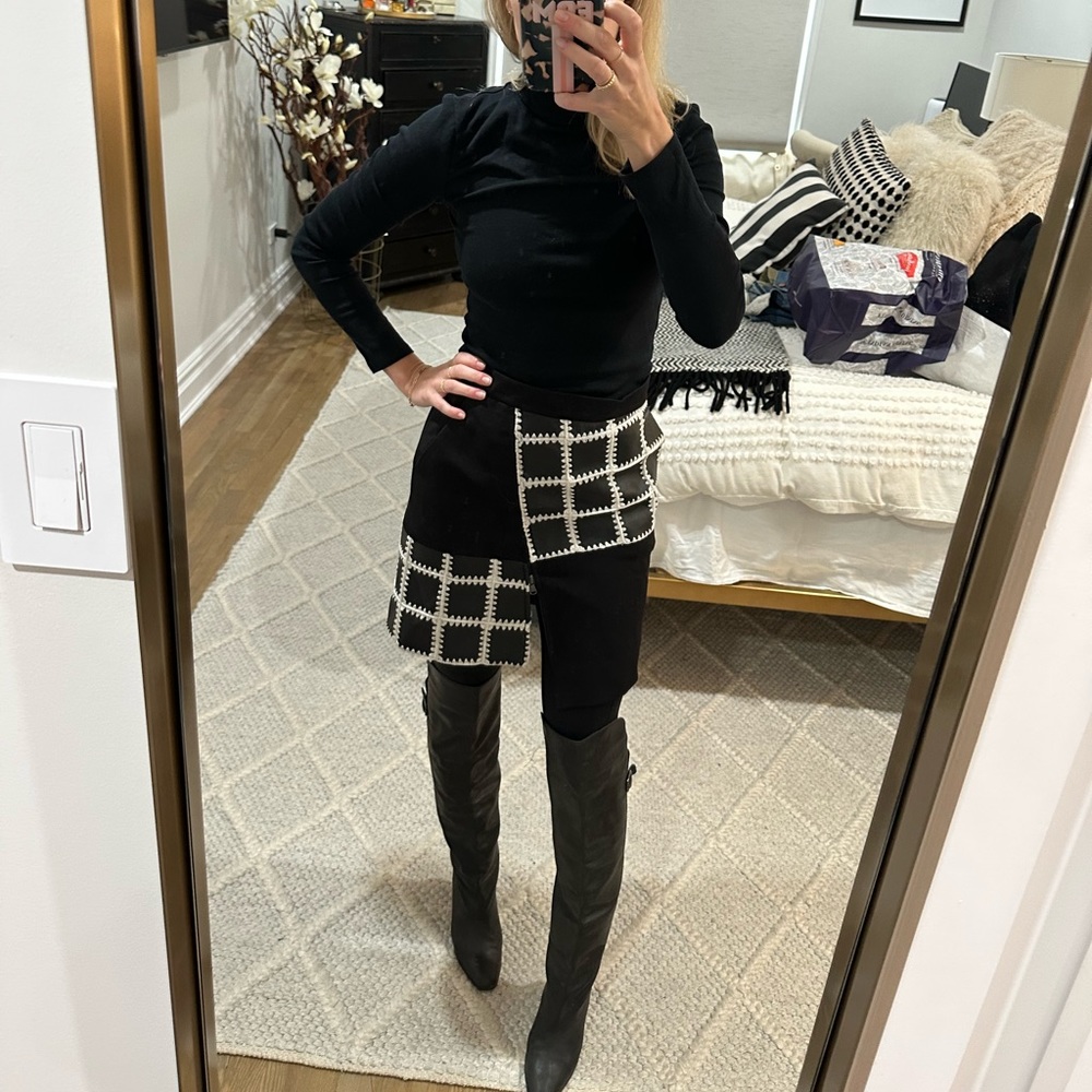 Tibi Wool Leather Patchwork mini skirt 4